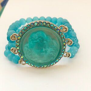Kirks Folly Cameo Dream Angel Aqua Blue Cat's Eye Stone Stretch Beaded Bracelet